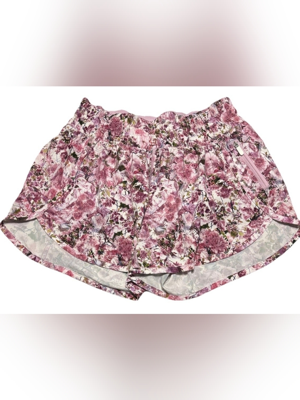 Lululemon Tracker Short V 4" in the Blossom Spritz Multi Pink Floral pattern